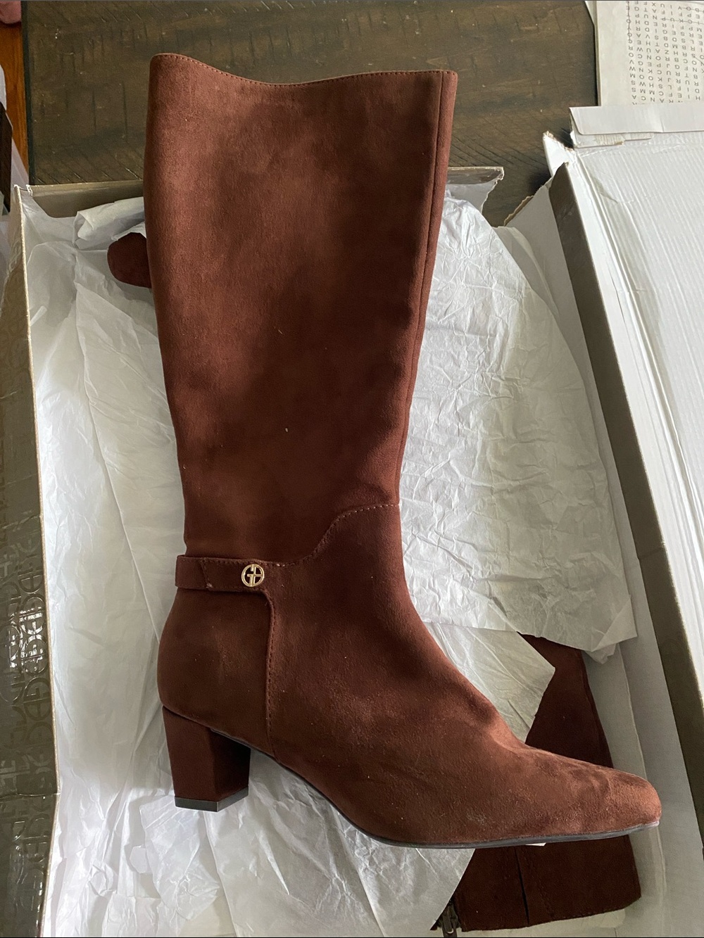Giani Bernini Brown Suede Knee-High Block Heel Boots